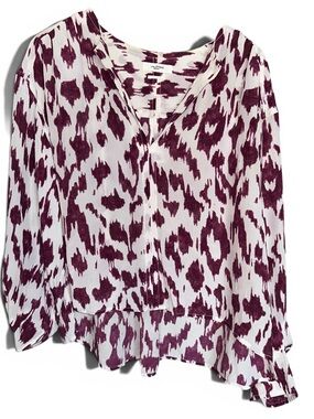 Isabel Marant Étoile "Yacah" Print 100% Silk Blouse in Burgundy/Ecru US 8